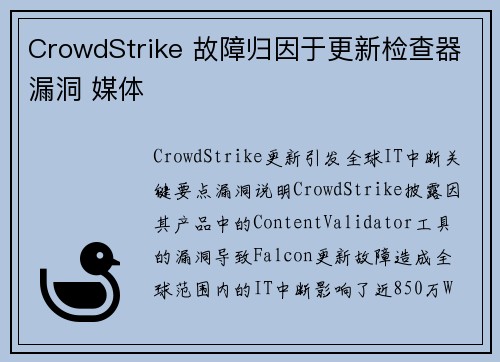 CrowdStrike 故障归因于更新检查器漏洞 媒体