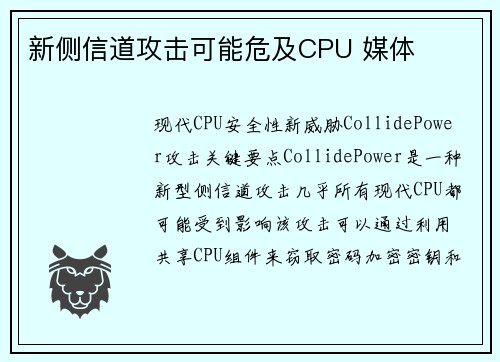 新侧信道攻击可能危及CPU 媒体